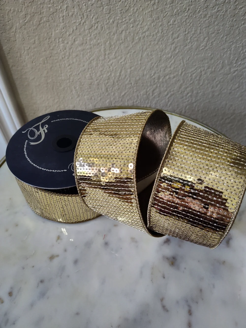 FARRISILK Bronze Sequin Shine Wired Ribbon 2.5"x10 Yards Luxury Designer Ribbon - Picture 1 of 6